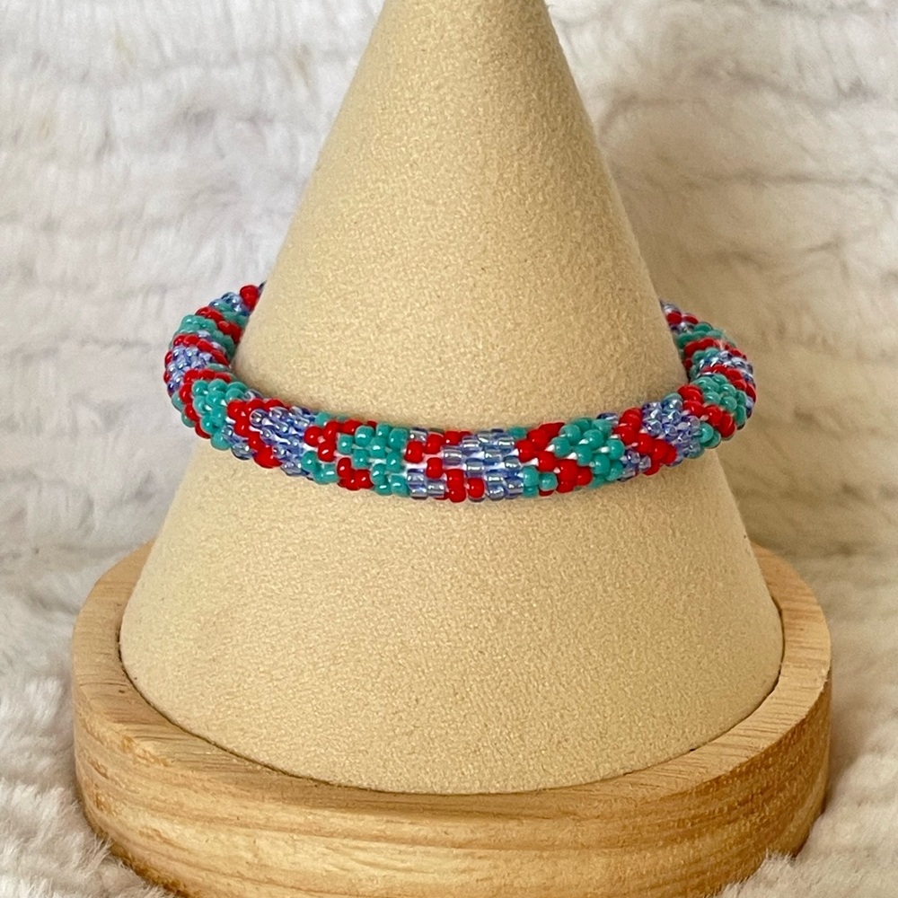 Sashka Multicolor Glass Bead Bracelet Red Blue Teal Roll On Bracelet